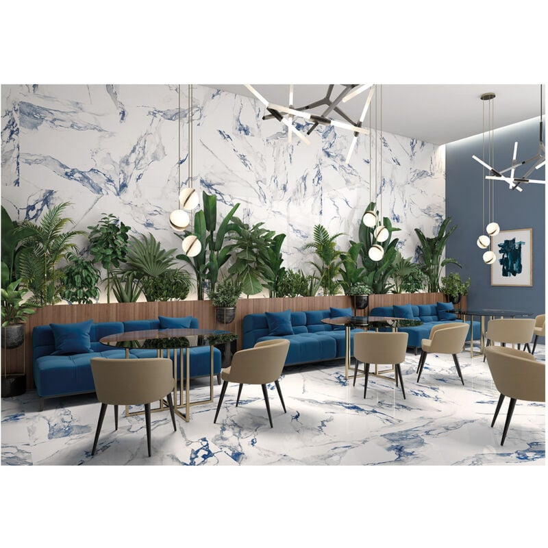 Carrelage grès cérame effet marbre crash 180x90 cm Bleu - Naturel - boîte de 1.62 m2 Gioia Materia