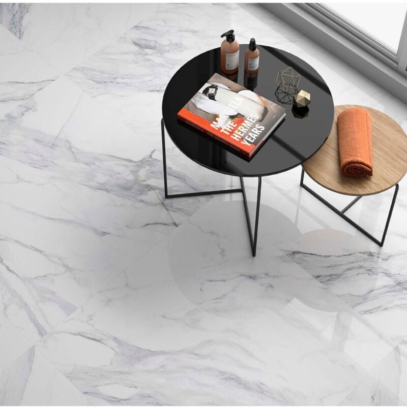 Carrelage grès cérame effet marbre dante 60x30 cm Blanc - Brillant / Poli - boîte de 1.08 m2 Gioia Materia