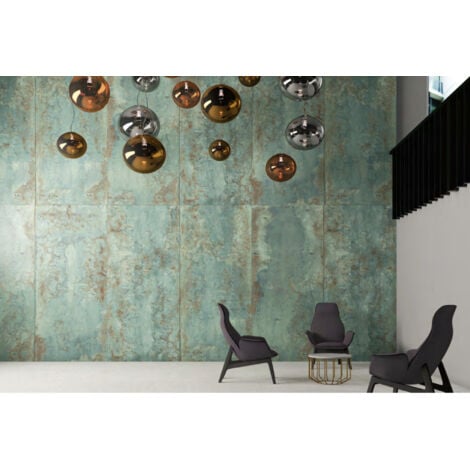 Carrelage grès cérame effet métal ZINC 120x60 cm Vert - Naturel - boîte de 1.42 m2 - Gioia Materia