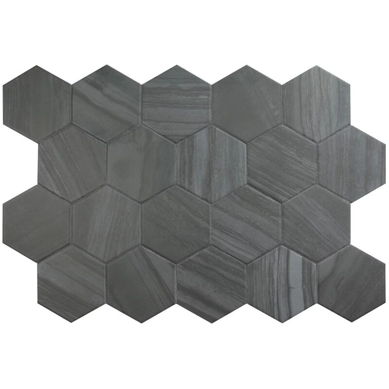 Nais - Carrelage grès cérame effet pierre hexagonal lithos Hexagone 11,6x10,1 cm Noir - Naturel - boîte de 0.44 m2 - Gioia Materia