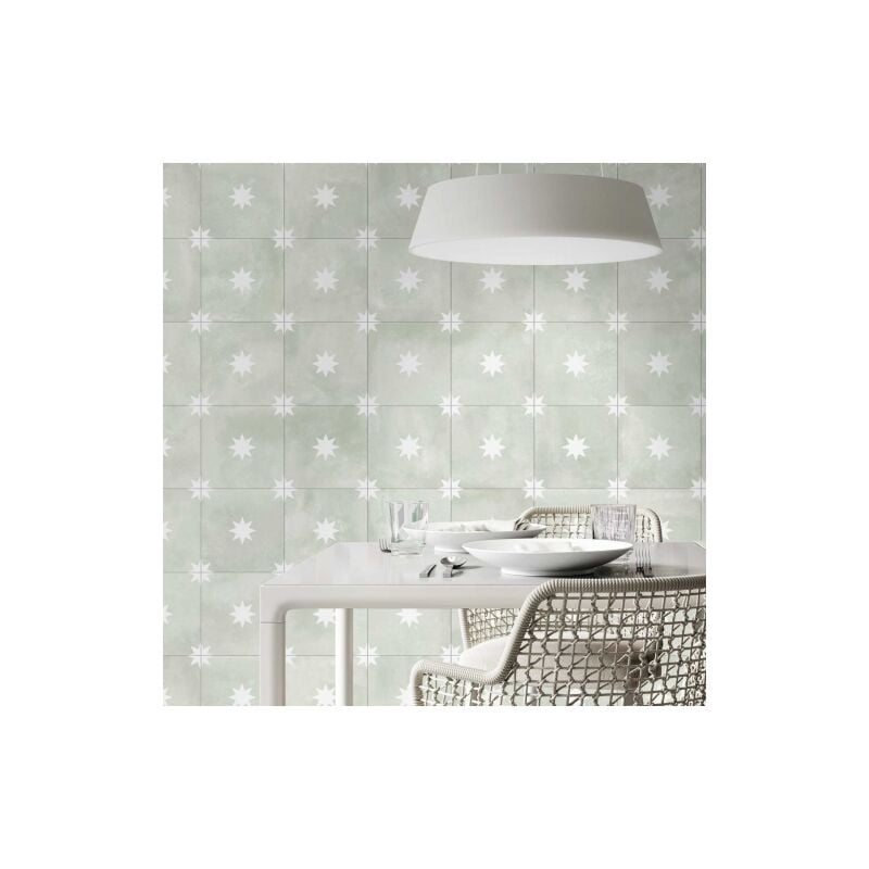 Carrelage Imitation Carreaux de Ciment star 44x44 Sage (1,37m²)- Les Carreaux de Jean