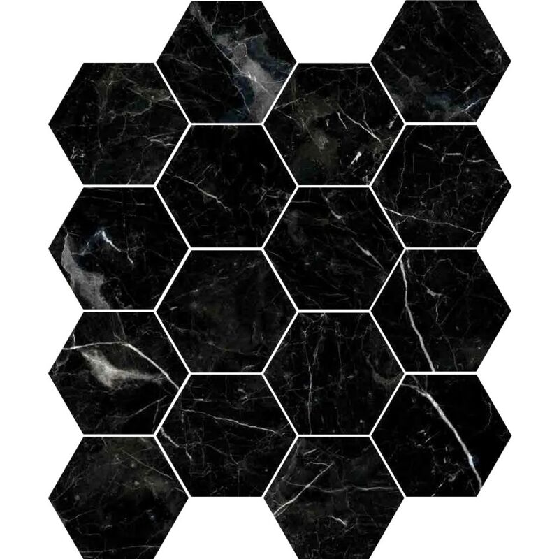 Tinker - Carrelage hexagonal Ceramico noir marbre 15x17 cm