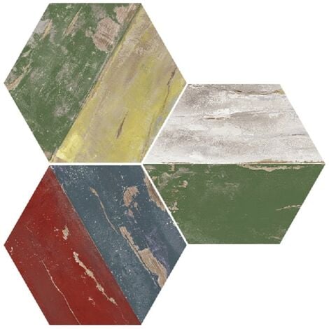 Carrelage hexagonal imitation bois vieilli multicolor - Karacter vintage natural hexagon 25x30cm - R10 - 0.935m²