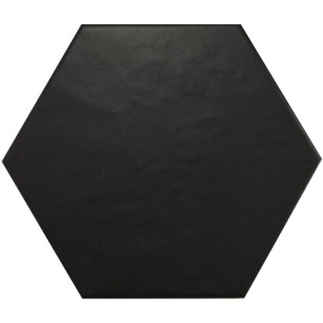 Carrelage hexagonal noir mat 17,5x20 cm – Grès cérame 0,71 m² – Épaisseur 8/10 mm – Poids 12,8 kg pour sols intérieurs – Equipe