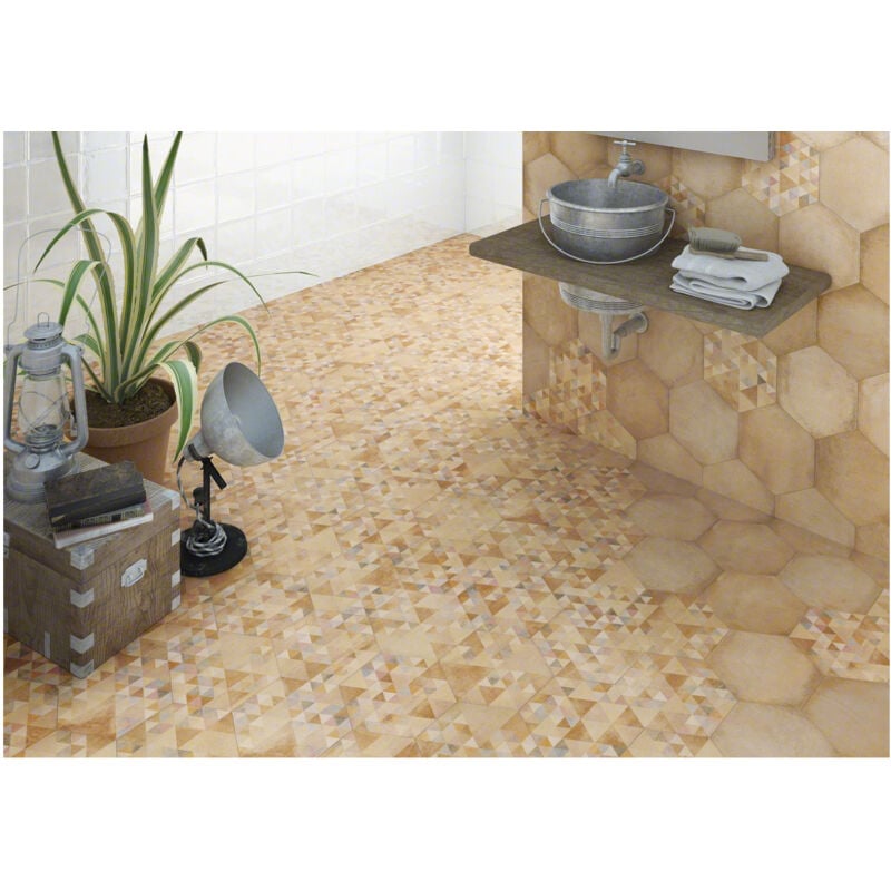 Carrelage grès cérame effet chaux hexagone laverton hexagono bampton et benenden Hexagone 26,6x23 cm Beige - Mat - boîte de 0.50 m2 - Gioia Materia