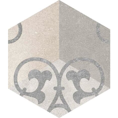 Carrelage hexagonal tomette vieillie decor arabesque 23x26.6cm KUNASHIR - 0.504m²