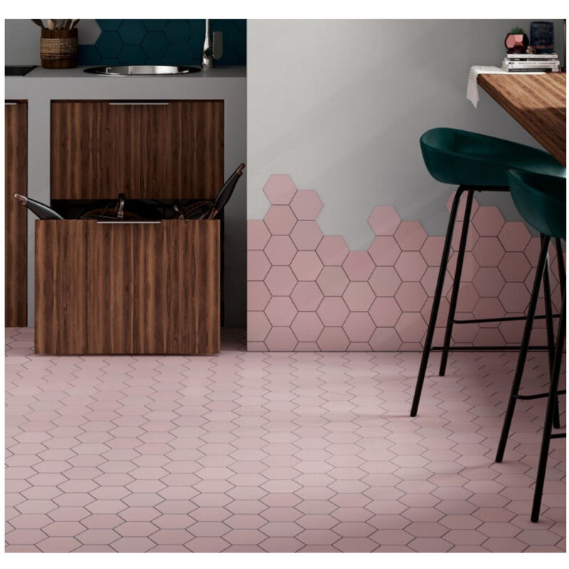 Carrelage grès cérame effet graphique kromatika Hexagone Hexagone 11,6x10,1 cm Rose pastel - Mat - boîte de 0.44 m2 - Gioia Materia