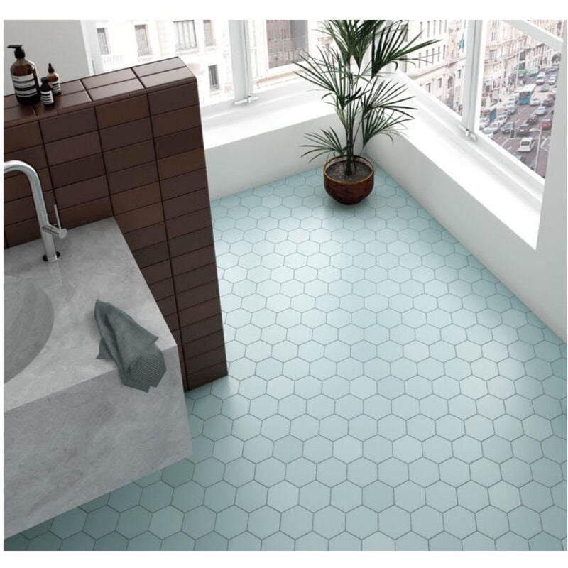 Carrelage grès cérame effet graphique kromatika Hexagone Hexagone 11,6x10,1 cm Bleu clair - Mat - boîte de 0.44 m2 - Gioia Materia