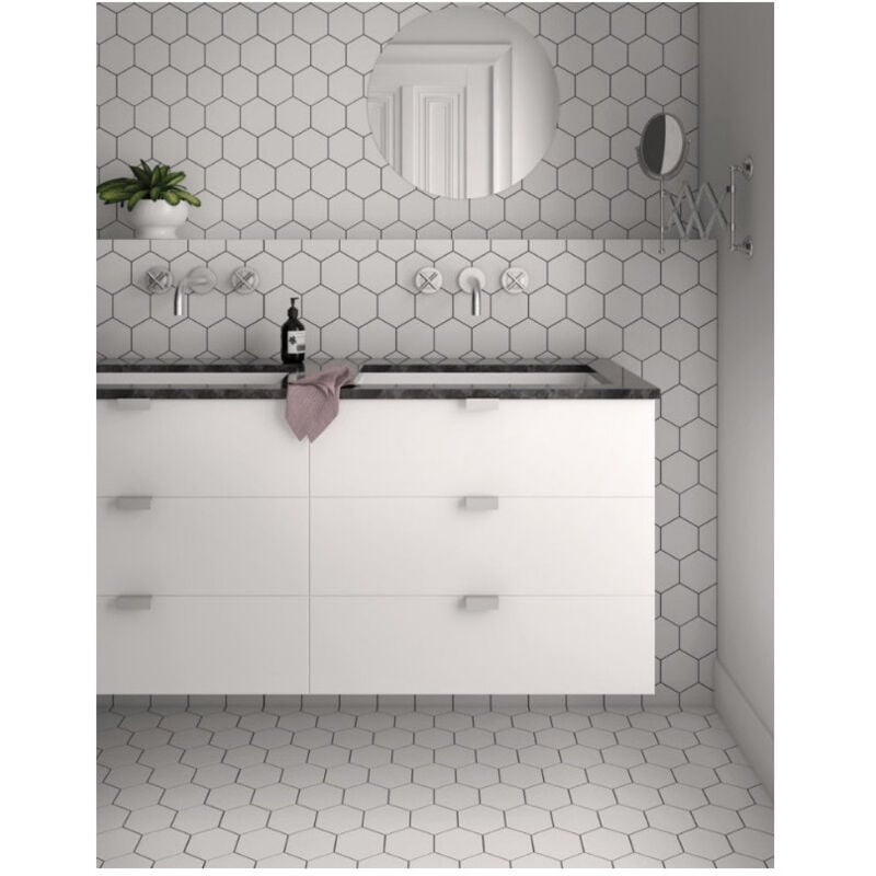 Carrelage grès cérame effet graphique kromatika Hexagone Hexagone 11,6x10,1 cm Blanc - Mat - boîte de 0.44 m2 - Gioia Materia