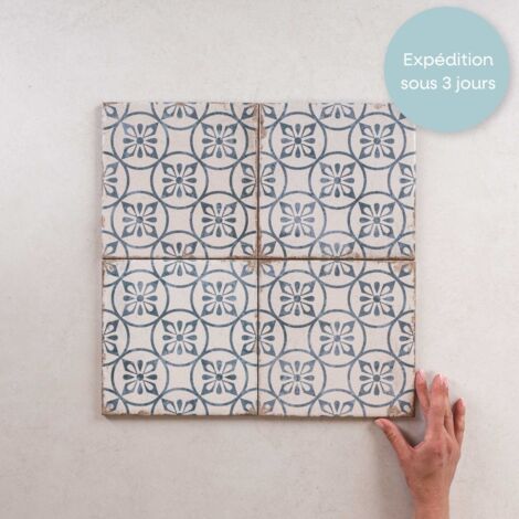 Carrelage imitation carreaux de ciment 20x20 cm – Grès cérame émaillé – Épaisseur 8-10 mm – Finition satinée – Surface lisse