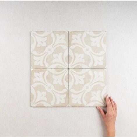 Carrelage Imitation Carreaux de Ciment ART NOUVEAU DECOR 20x20 La Rambla Biscuit (1m²) - Les Carreaux de Jean