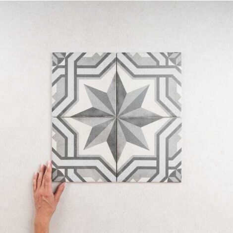 Carrelage Imitation Carreaux de Ciment ART NOUVEAU DECOR 20x20cm (1m2) Cinema Grey - Les Carreaux de Jean