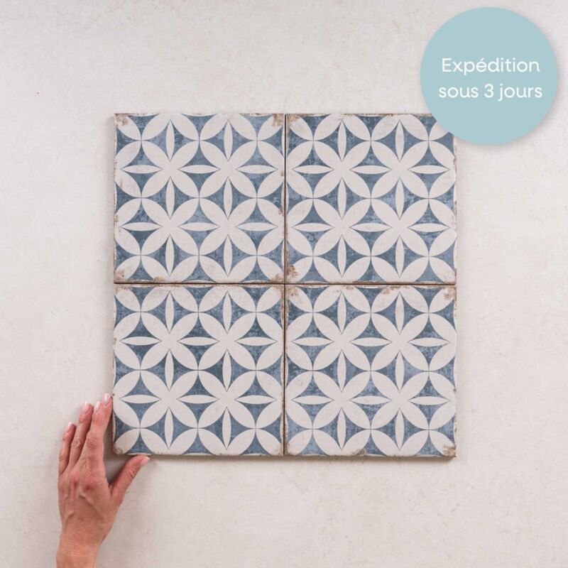 Carrelage Imitation Carreaux de Ciment grafton 20x20cm (0,52m2) Abbey Blue - Les Carreaux de Jean