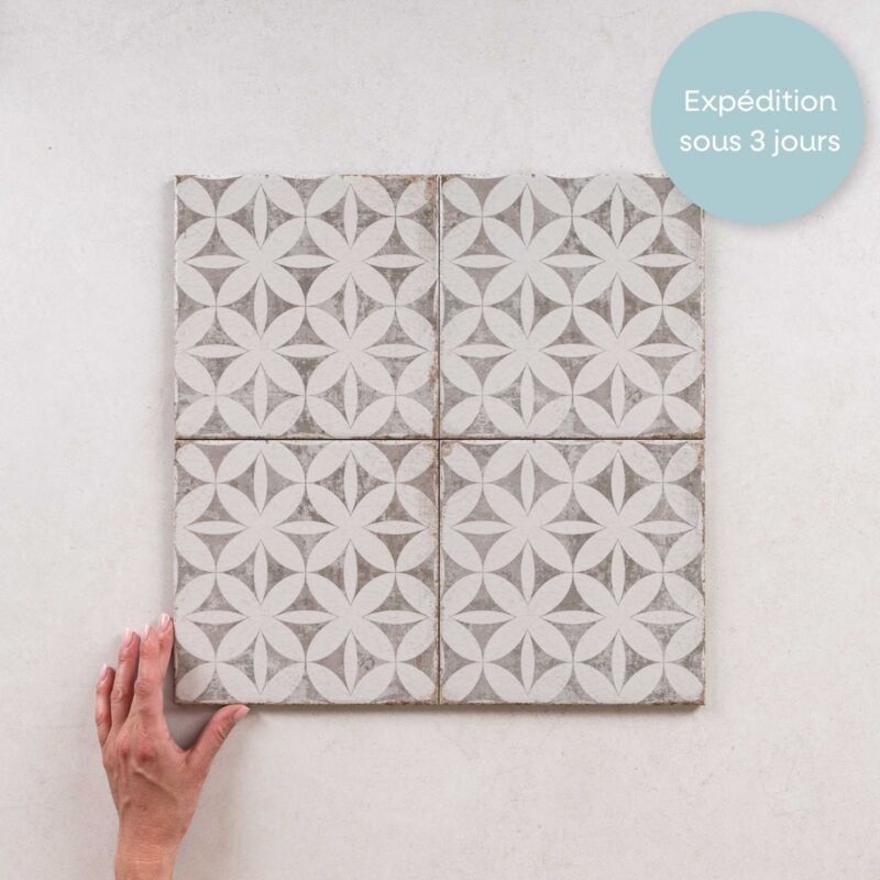 Carrelage Imitation Carreaux de Ciment grafton 20x20cm (0,52m2) Abbey Taupe - Les Carreaux de Jean