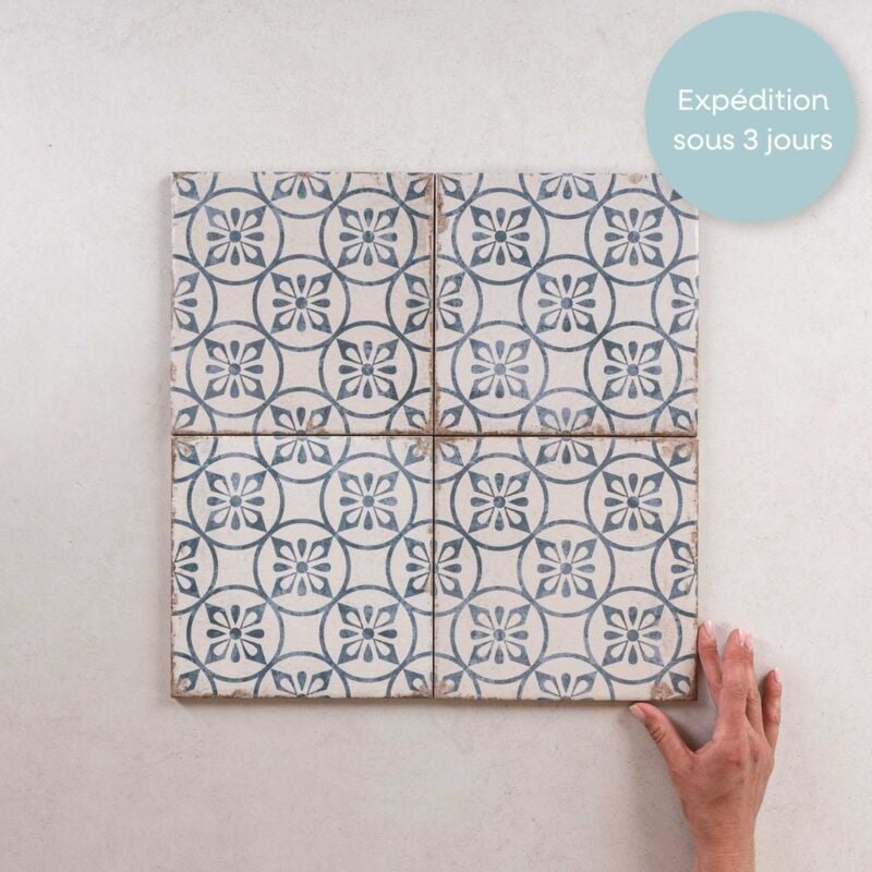 Carrelage Imitation Carreaux de Ciment grafton 20x20cm (0,52m2) Capel Blue - Les Carreaux de Jean