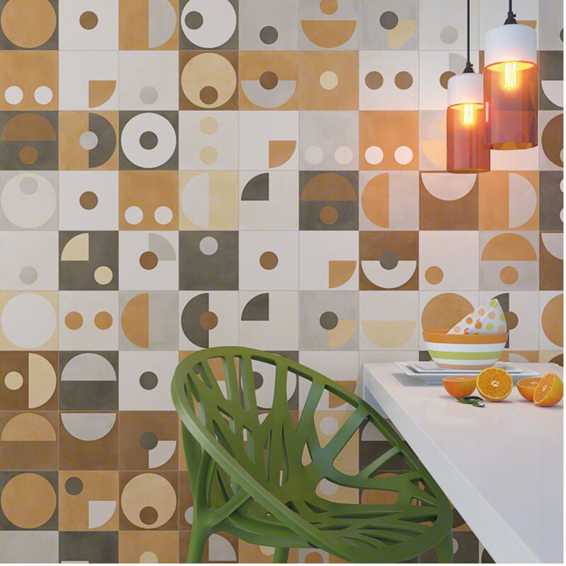 Carrelage grès cérame effet carreau ciment pop tile popart 15x15cm 15x15 cm Multicolore - Satiné - boîte de 1 m2 - Gioia Materia