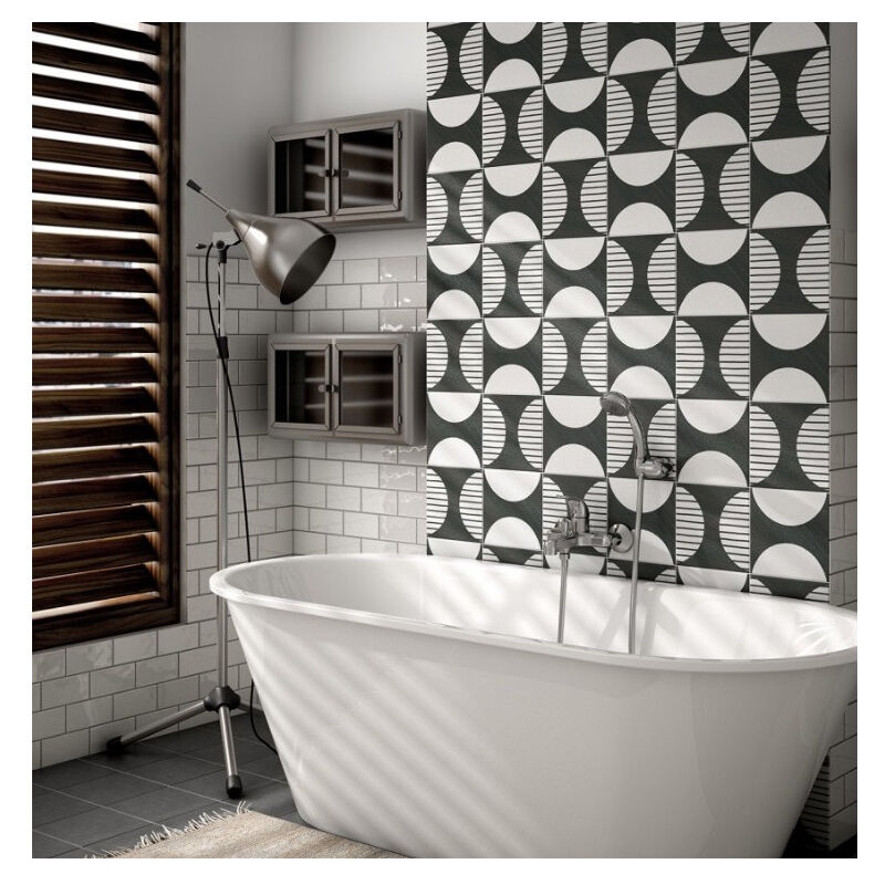 Carrelage grès cérame effet carreau de ciment caprice deco b&w moonline 20x20cm 20x20 cm Noir et Blanc - Mat - boîte de 1 m2 - Gioia Materia