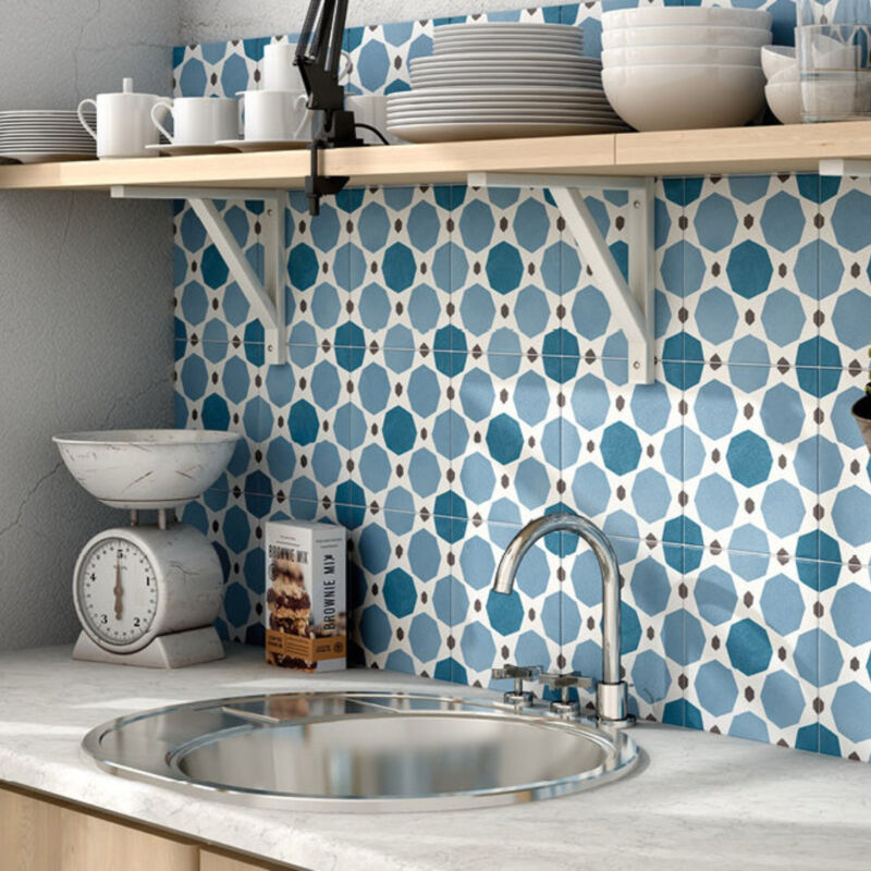 Carrelage grès cérame effet carreau ciment Caprice Deco Colours Sapphire 20x20 cm Bleu - Mat - boîte de 1 m2 - Gioia Materia