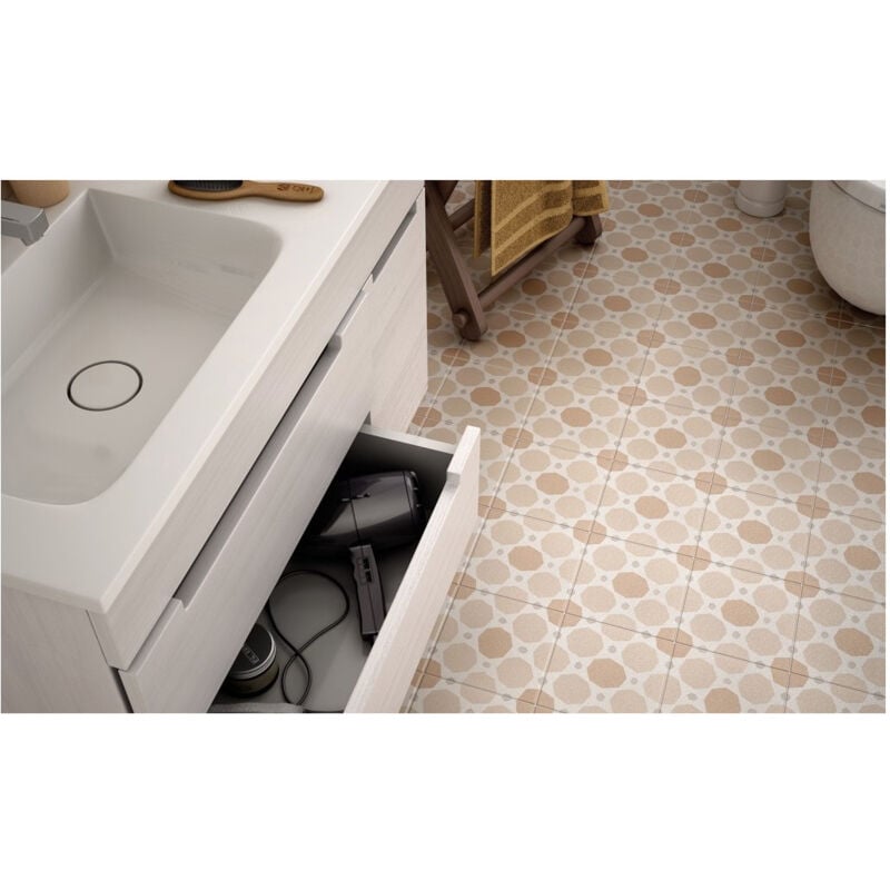 Carrelage grès cérame effet carreau de ciment caprice deco pastel topaz 20x20cm 20x20 cm Beige - Mat - boîte de 1 m2 - Gioia Materia