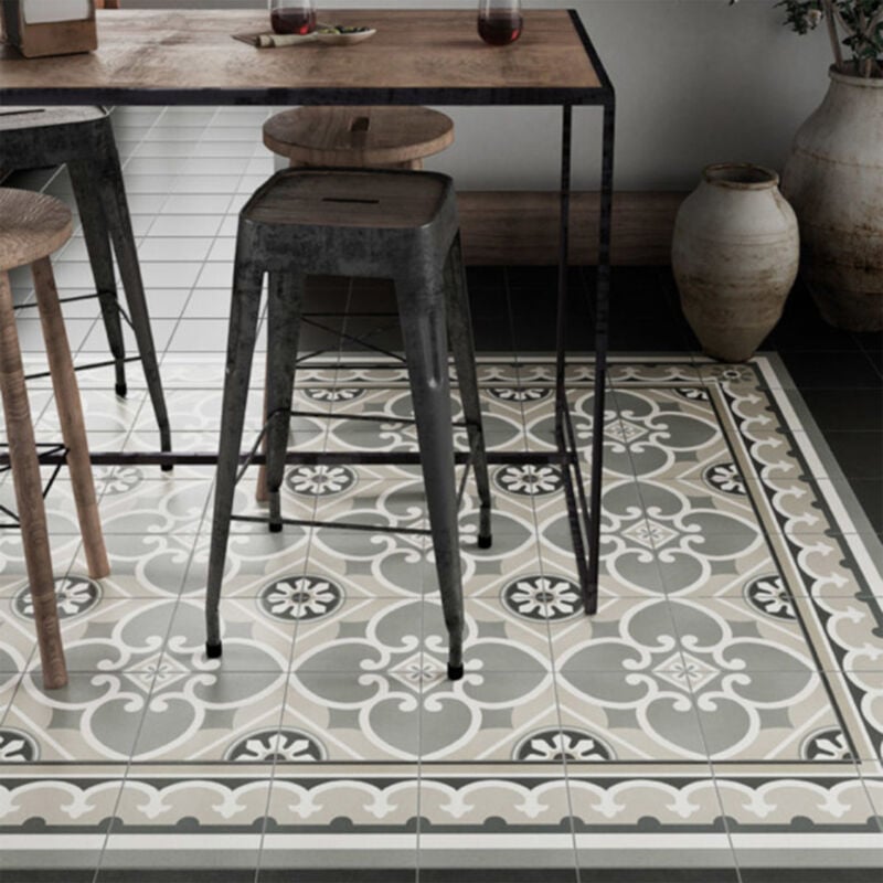 Carrelage grès cérame effet carreau de ciment caprice chatelet 20x20cm Frise (droit) 20x20 cm Gris - Mat - boîte de 1 m2 - Gioia Materia