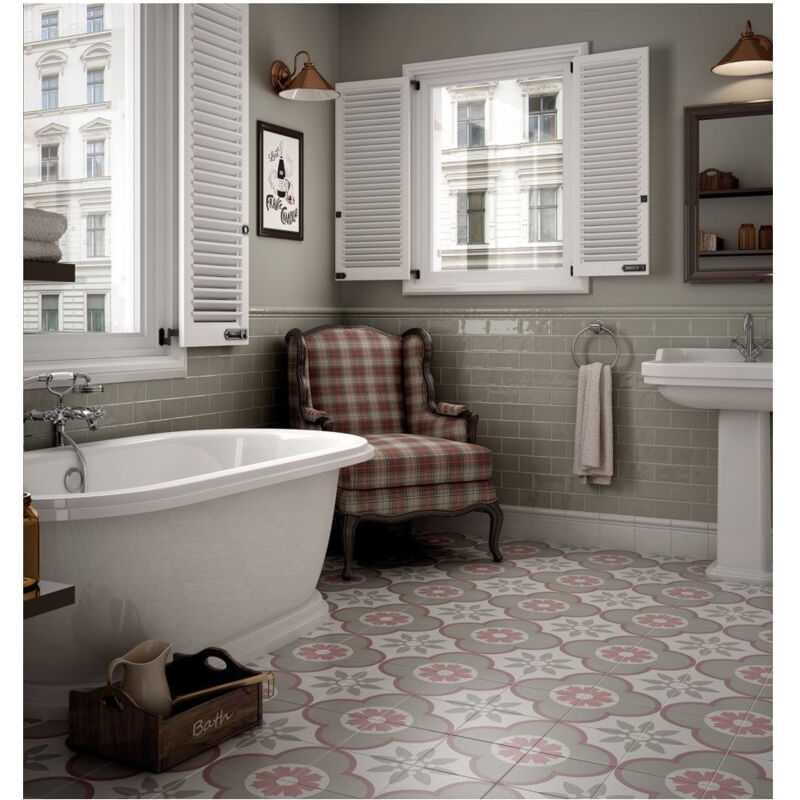 Carrelage grès cérame effet carreau de ciment caprice deco pastel flower 20x20cm 20x20 cm Vert Pastel - Mat - boîte de 1 m2 - Gioia Materia