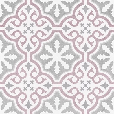 Carrelage imitation ciment rosace lie de vin OLD SCHOOL BRIANA ROSE 45x45 cm - 1.42m²