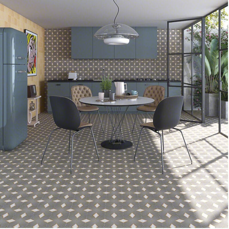 Carrelage grès cérame effet carreau ciment pop tile saville 15x15cm 15x15 cm Bleu foncé - Satiné - boîte de 1 m2 - Gioia Materia