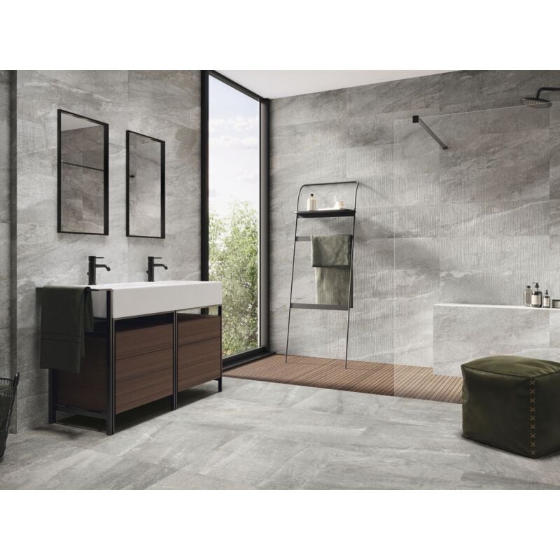 Tinker - Carrelage imitation pierre Astro Gris 30x90 cm