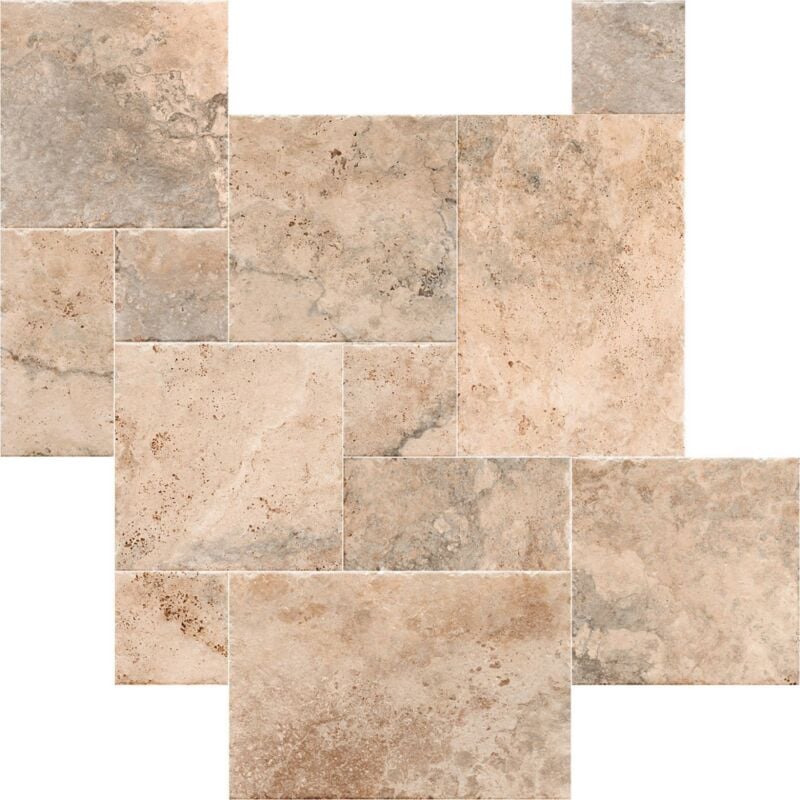 Tinker - Carrelage imitation travertin Antibes beige Antiderapant 44x66 cm
