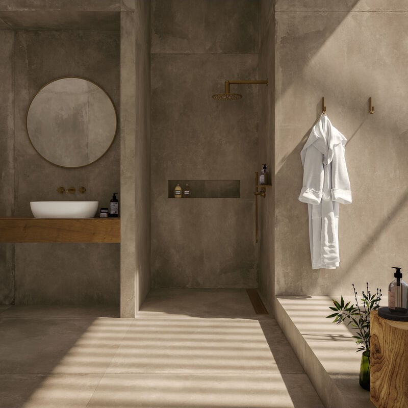 Carrelage intérieur Effet Béton azuma up 90x90 (1,62m2) Taupe rectifié - Les Carreaux de Jean