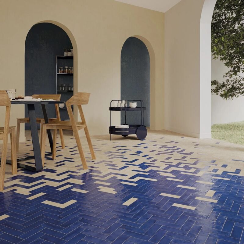Carrelage Effet bejmat wow 5x15 (0,469m2) Azur - Les Carreaux de Jean