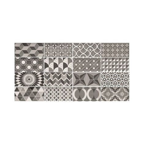 Carrelage METRO 21396 décor ciment PATCHWORK Noir et Blanc 7.5x15 cm - 0.5m²