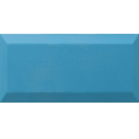 Carrelage Métro biseauté Teal bleu céruléen brillant 10x20 cm - 1m²