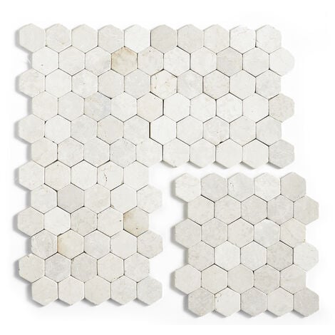 Carrelage mosaïque (Boite de 1m²) /Plaque de mosaïque mur et sol en marbre naturel coloris blanc - 33 x 33 cm - PEGANE -