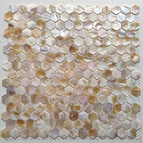 Carrelage mosaique hexagon en nacre naturel pour mur ou sol modele SAORI
