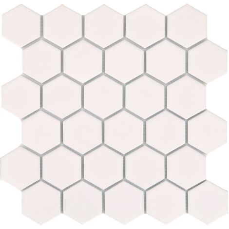 Carrelage mosaïque hexagone blanc 27x28 cm – Grès cérame – Finition mate – Pour intérieur et extérieur – Épaisseur 6 mm