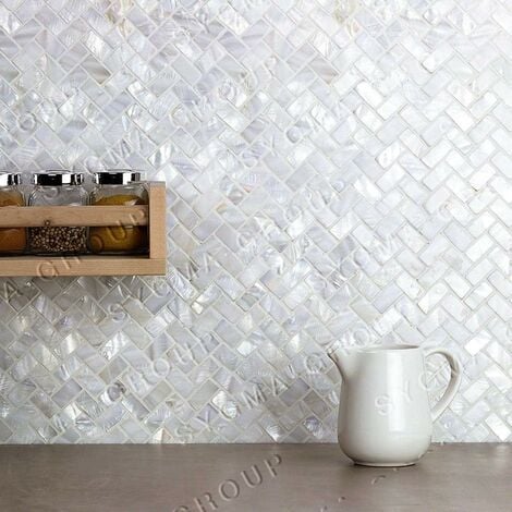 Carrelage mosaique nacre coquillage blanc pour cuisine ou salle de bains LIVVO