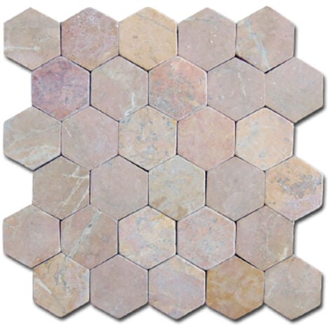Carrelage mosaïque / Plaque de mosaïque mur et sol en marbre naturel coloris rose - 33 x 33 cm - PEGANE -