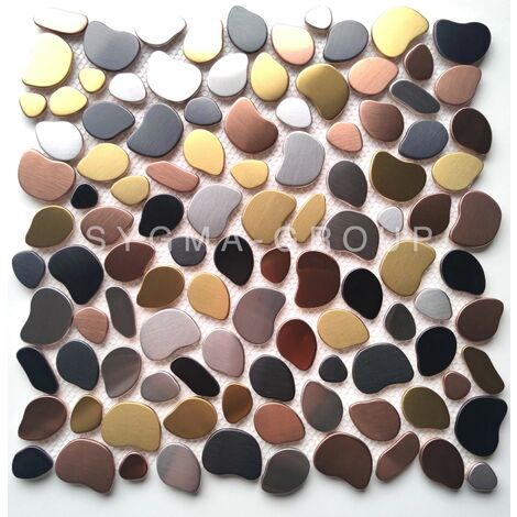 Carrelage mosaique sol salle de bain et douche galets metal ORHI