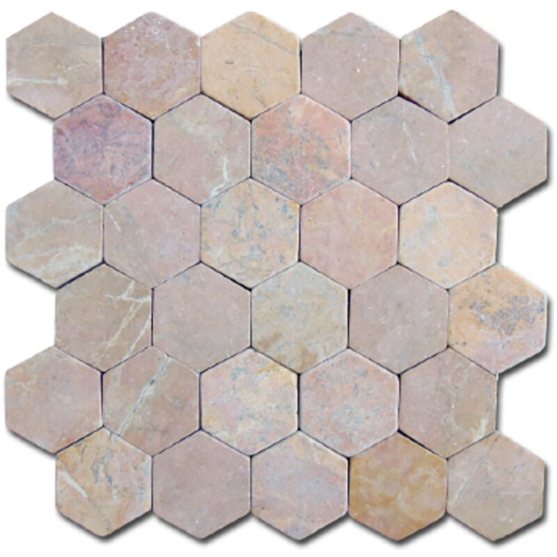 Carrelage mosaïque (Boite de 1m²) /Plaque de mosaïque mur et sol en marbre naturel coloris rose - 33 x 33 cm Pegane