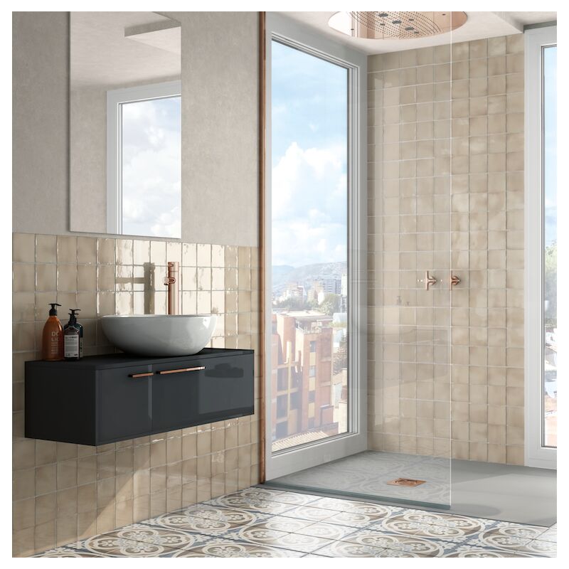 Carrelage mur effet zellige beige 10x10 cm manacor beige argile (vendu par boite de 0,50m2)