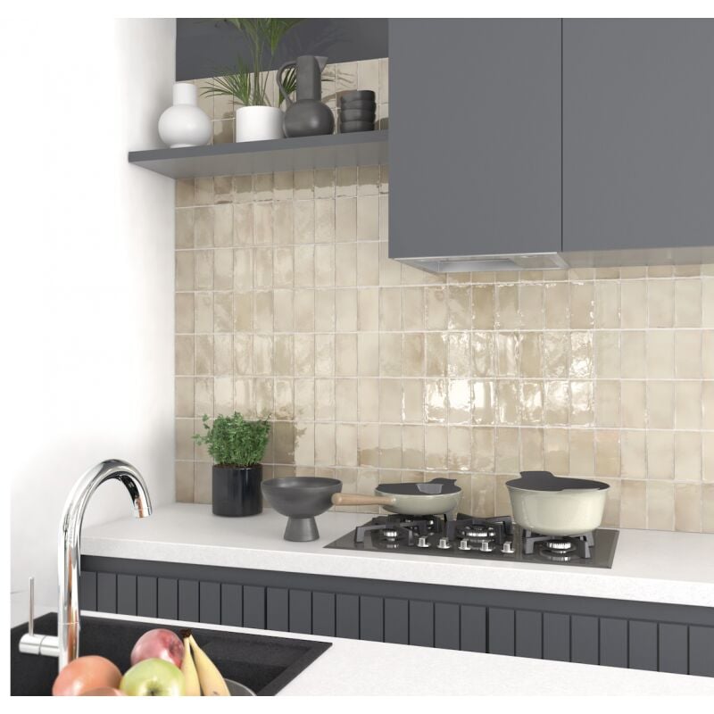 Carrelage mur effet zellige beige 7,5x15 cm manacor beige argile (vendu par boite de 0,50m2)