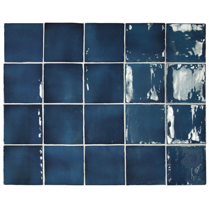 Carrelage mur effet zellige bleu 10x10 cm manacor ocean blue (vendu par boite de 0,50m2)