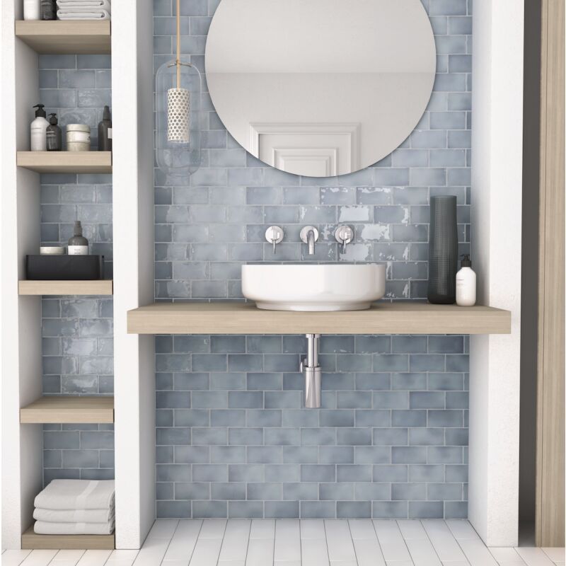 Carrelage mur effet zellige bleu 7,5x15 cm manacor blue moon (vendu par boite de 0,50m2)