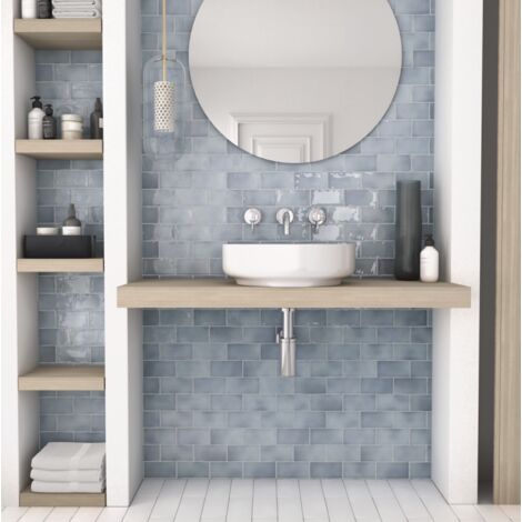 Carrelage mur effet zellige bleu 7,5x15 cm MANACOR BLUE MOON (vendu par boite de 0,50m2)