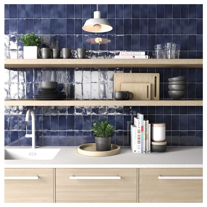 Carrelage mur effet zellige bleu 7,5x15 cm manacor ocean blue (vendu par boite de 0,50m2)