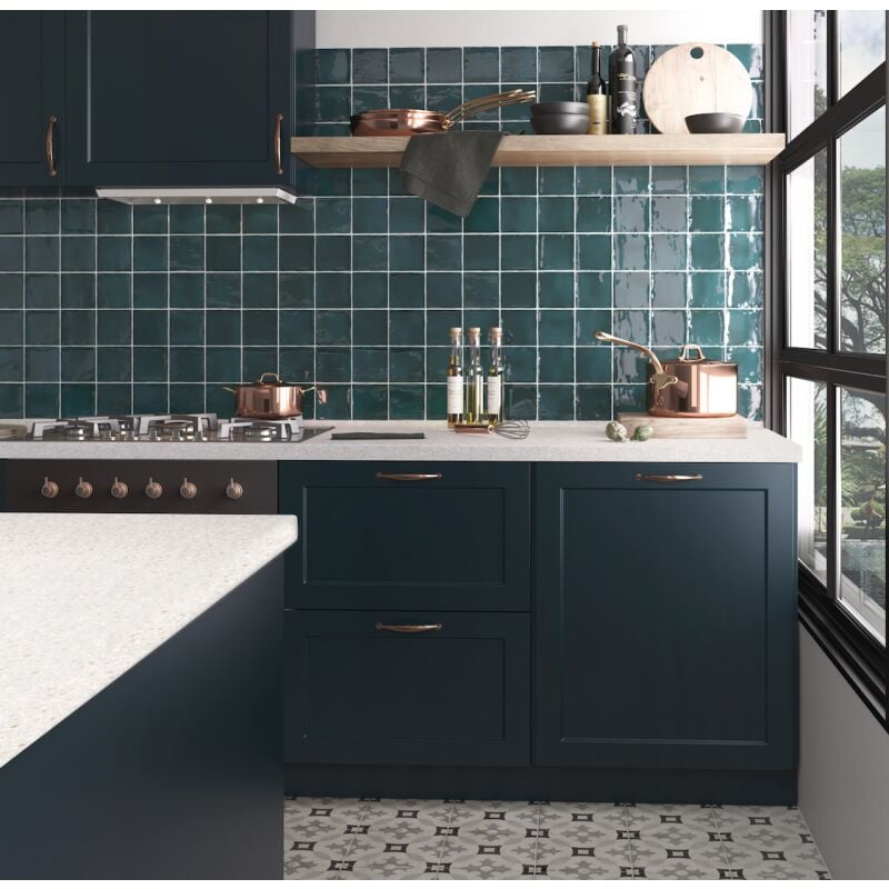 Carrelage mur effet zellige bleu turquoise 10x10 cm manacor glacier (vendu par boite de 0,50m2)