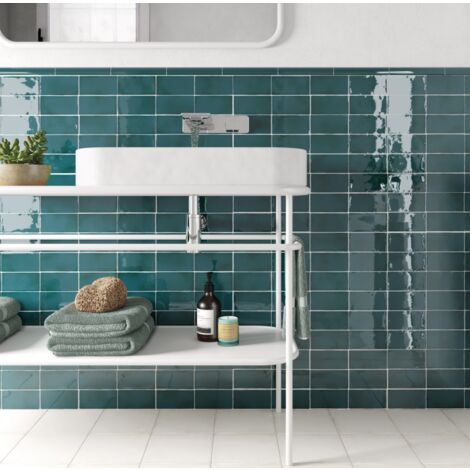 Carrelage mur effet zellige bleu turquoise 7,5x15 cm MANACOR GLACIER (vendu par boite de 0,50m2)