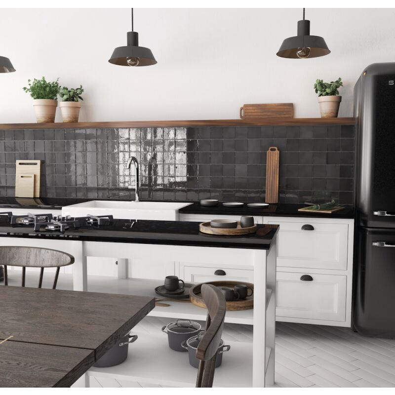 Carrelage mur effet zellige noir 10x10 cm manacor black (vendu par boite de 0,50m2)