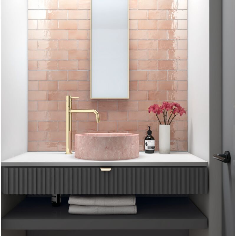 Carrelage mur effet zellige rose 7,5x15 cm manacor blush pink (vendu par boite de 0,50m2)